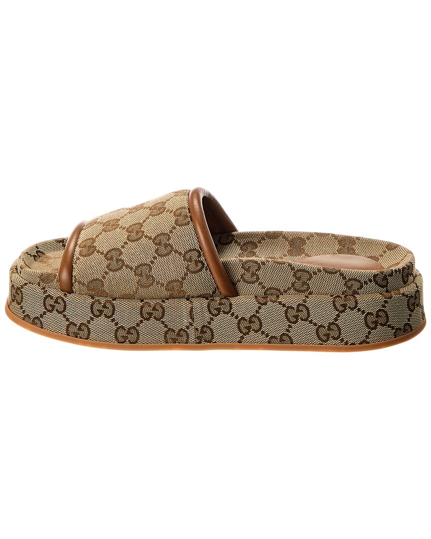 Gucci Gg Canvas & Leather Platform Slide