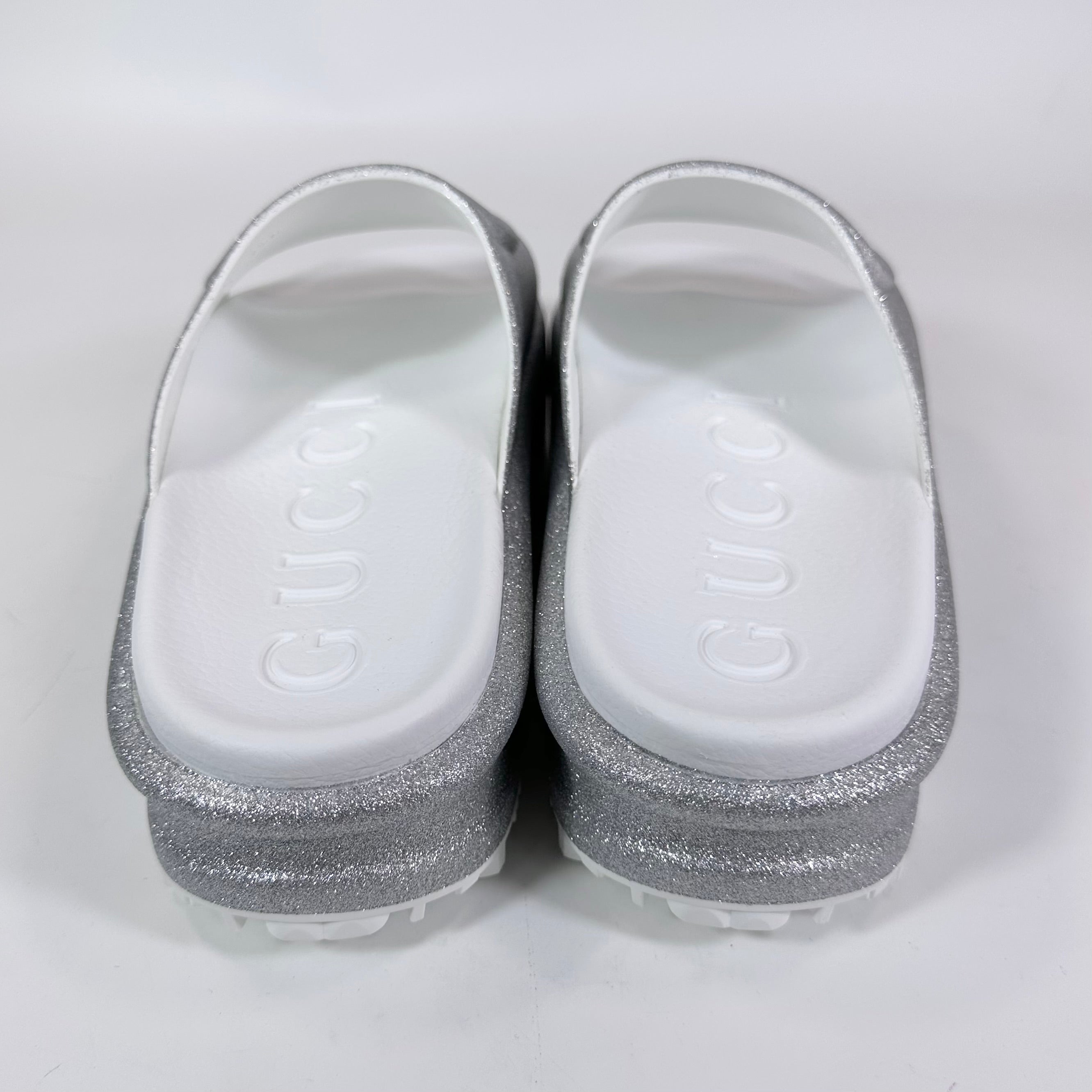 Gucci Interlocking G Platform Glitter Slide Sandal - Women’s 10