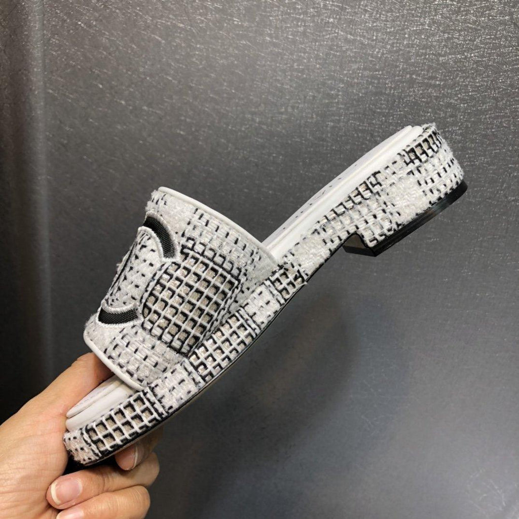 Chanel white Tweed sandals