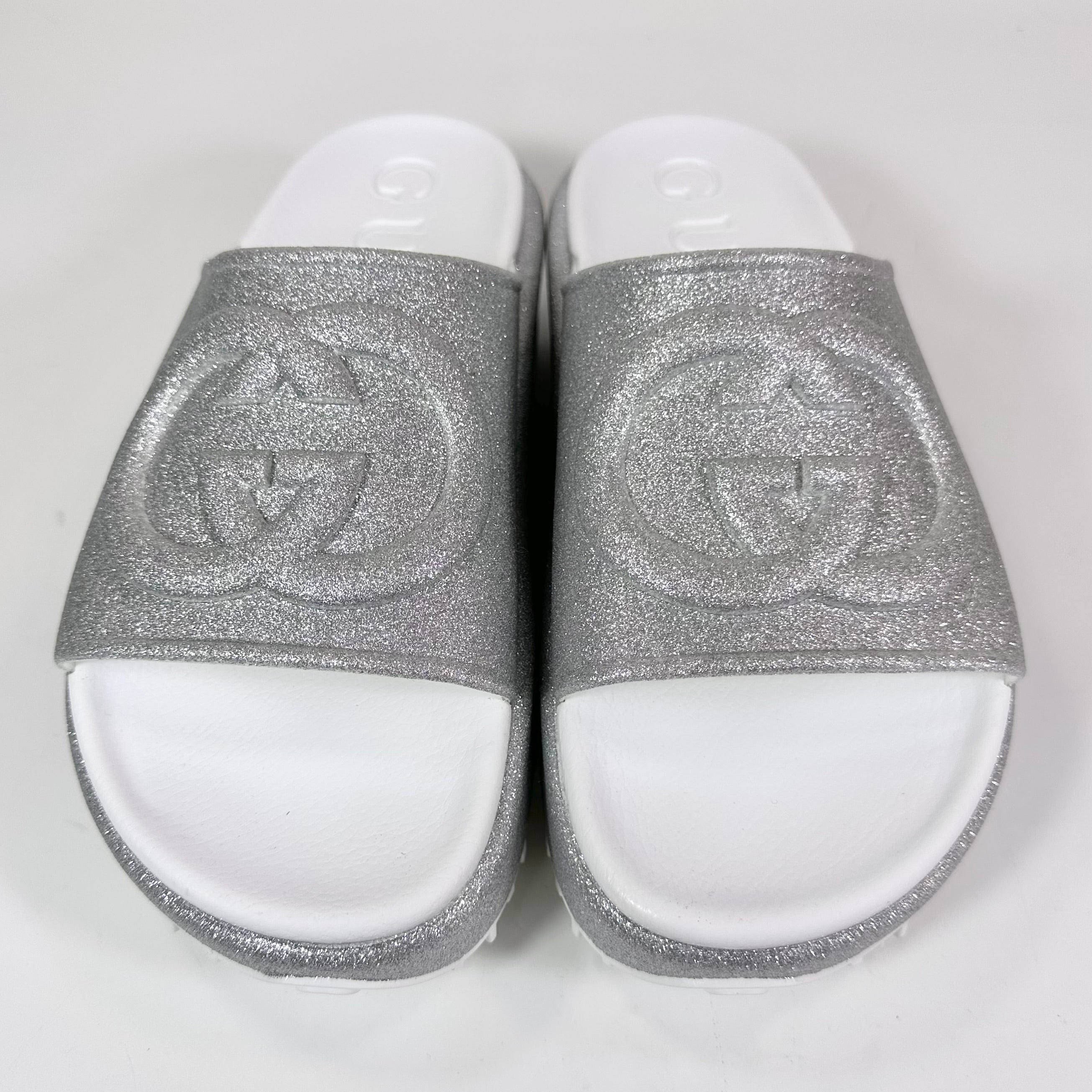 Gucci Interlocking G Platform Glitter Slide Sandal - Women’s 10