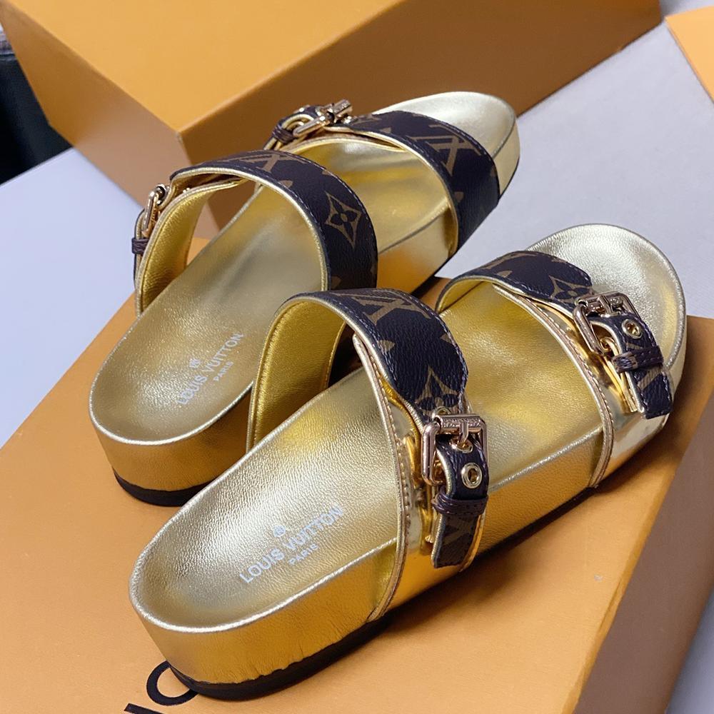 Louis Vuitton Gold Bom Dia Flat Mule